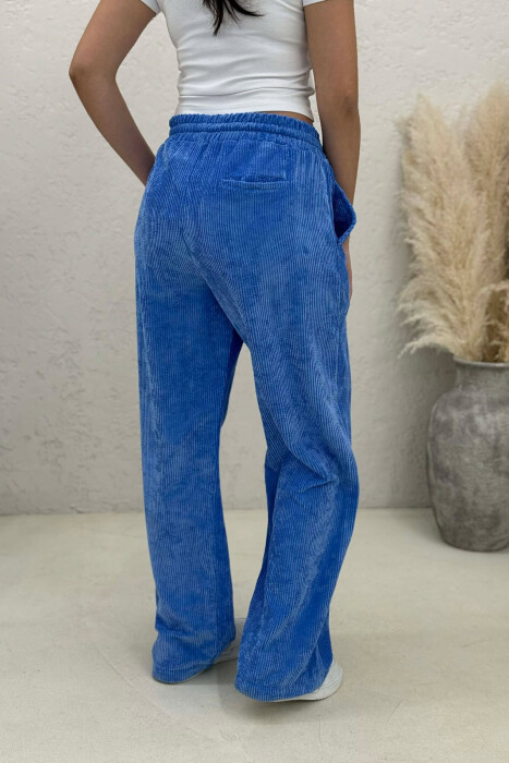 ELASTIC WAIST ONE COLOR WOMAN TROUSERS BLUE/BLU - 5