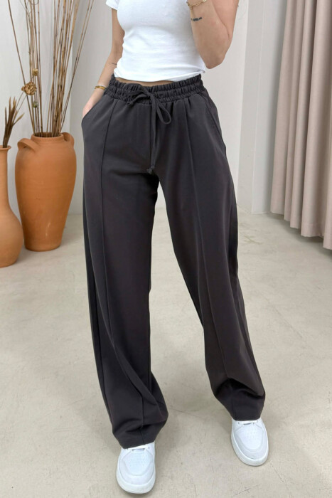 ELASTIC WAIST ONE COLOR WOMAN TROUSERS DARK GREY/GEE - 