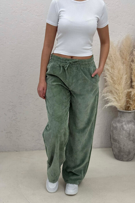 ELASTIC WAIST ONE COLOR WOMAN TROUSERS GREEN/JESHILE 