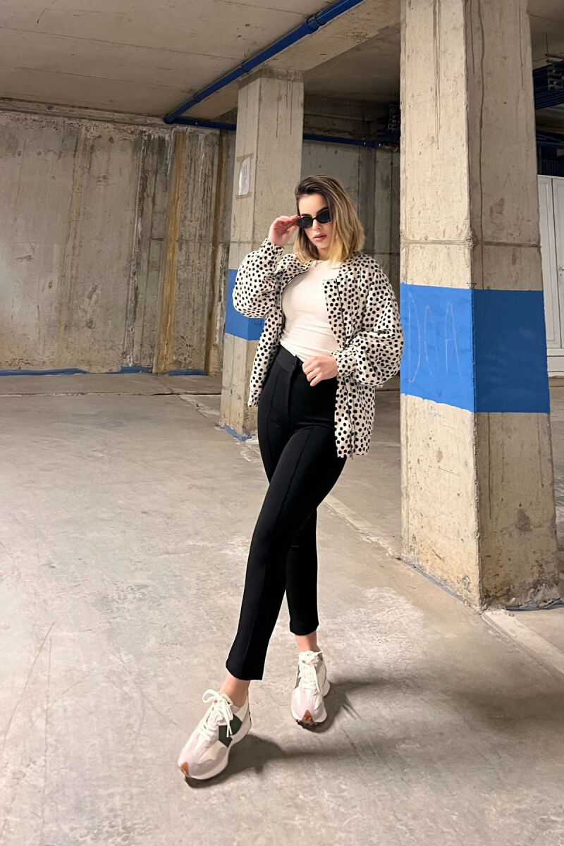 ELASTIC WAIST SIMPLE ONE COLOR WOMEN TROUSERS BLACK/ E ZEZE - 4