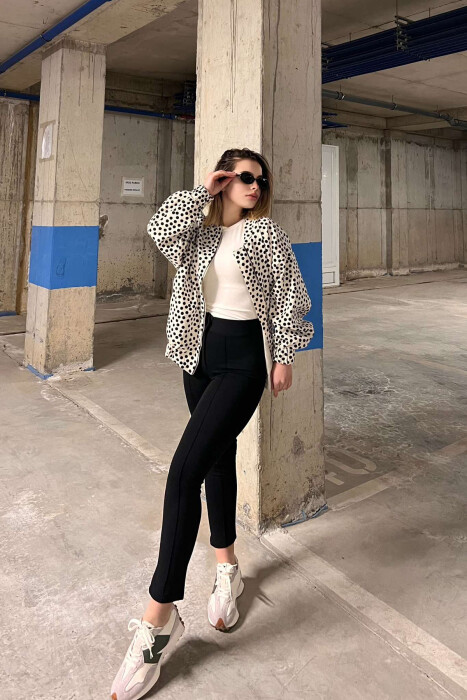 ELASTIC WAIST SIMPLE ONE COLOR WOMEN TROUSERS BLACK/ E ZEZE - 5