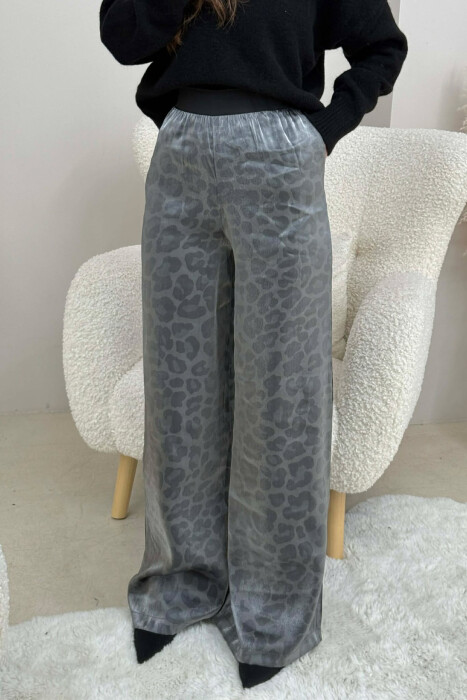 ELASTIC WAIST WIDE LEG WOMEN TROUSERS GREY/GRI - 3