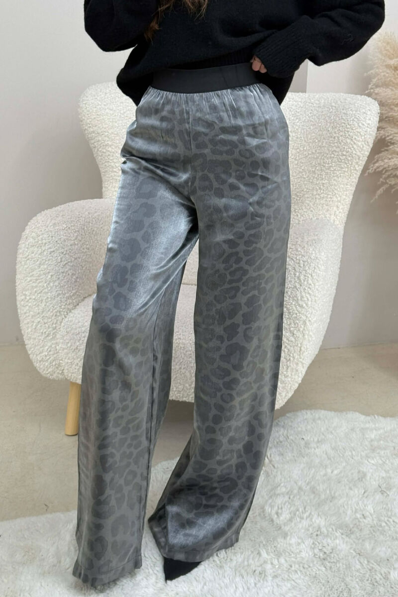 ELASTIC WAIST WIDE LEG WOMEN TROUSERS GREY/GRI - 2