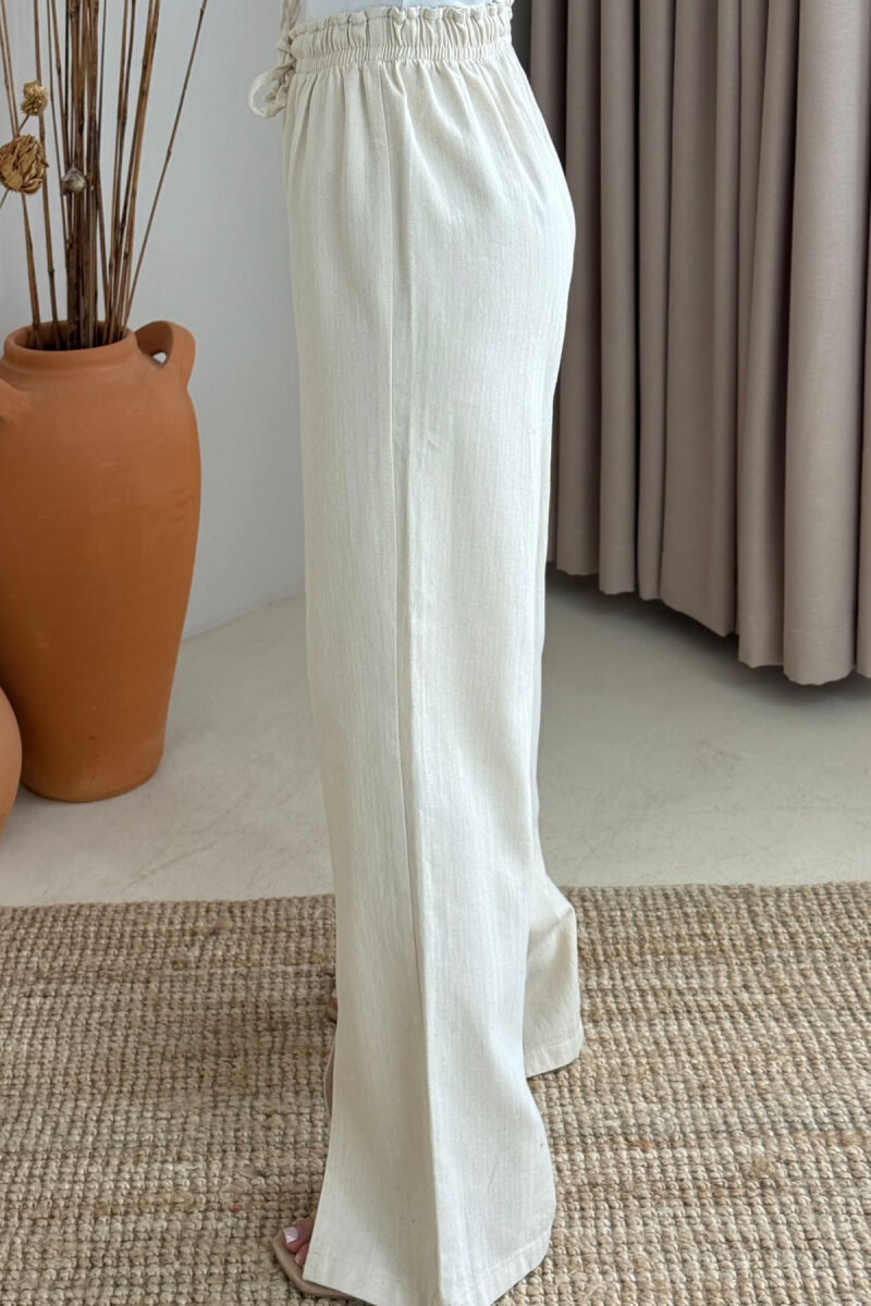ELASTIC WAIST WIDE LEG ONE COLOR WOMEN TROUSERS CREAM/KREM - 4