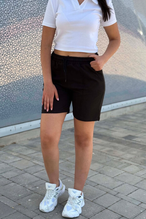 ELASTIC WAIST WOMAN SHORTS BLACK/ E ZEZE - 4