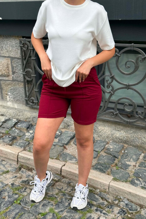 ELASTIC WAIST WOMAN SHORTS BURGUNDY/VISHNJE - 4