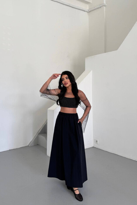 ELASTIC WAIST WOMAN SKIRT BLACK/ E ZEZE - KLAUDIO FASHION