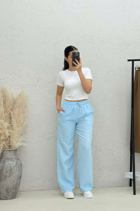 ELASTIC WAIST WOMAN TROUSERS LIGHTBLUE/BZ - 2