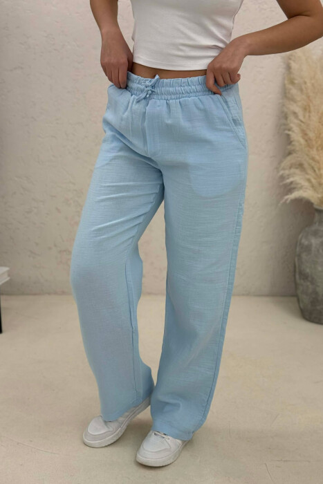 ELASTIC WAIST WOMAN TROUSERS LIGHTBLUE/BZ - 3