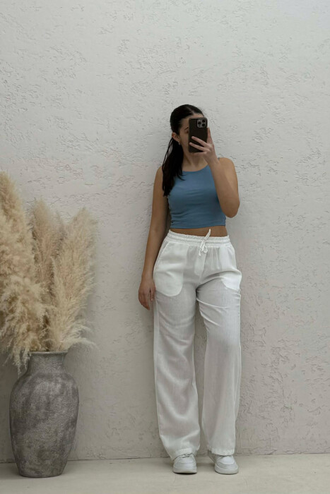 ELASTIC WAIST WOMAN TROUSERS WHITE-E BARDHE - 4