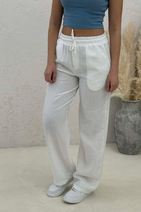 ELASTIC WAIST WOMAN TROUSERS WHITE-E BARDHE - 5
