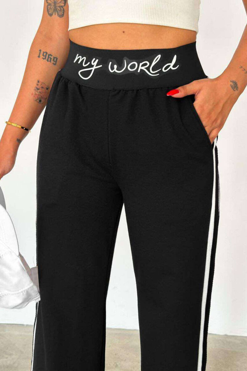 ELASTIC WAIST WRITTINGS WOMEN SWEATPANTS BLACK/ E ZEZE - 3