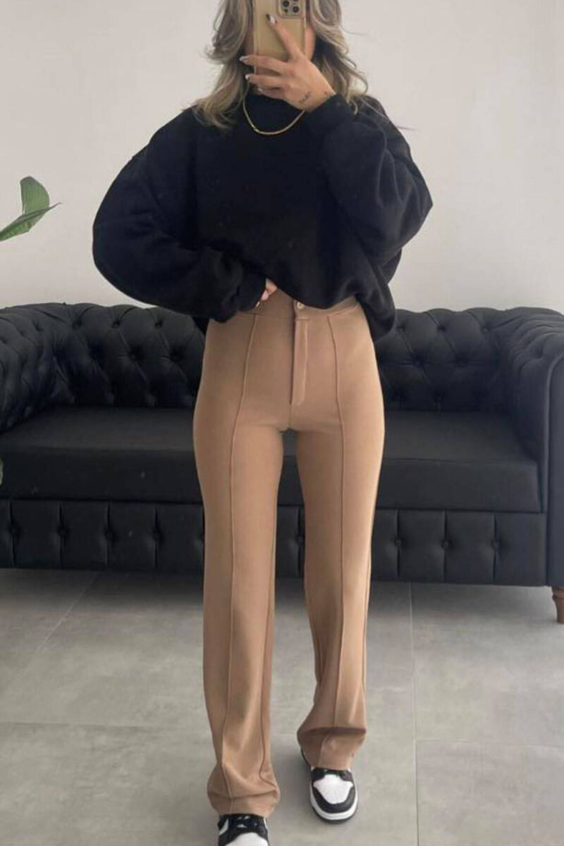 ELASTIC ONE COLOR WOMEN TROUSERS BEIGE/BEZHE - 1