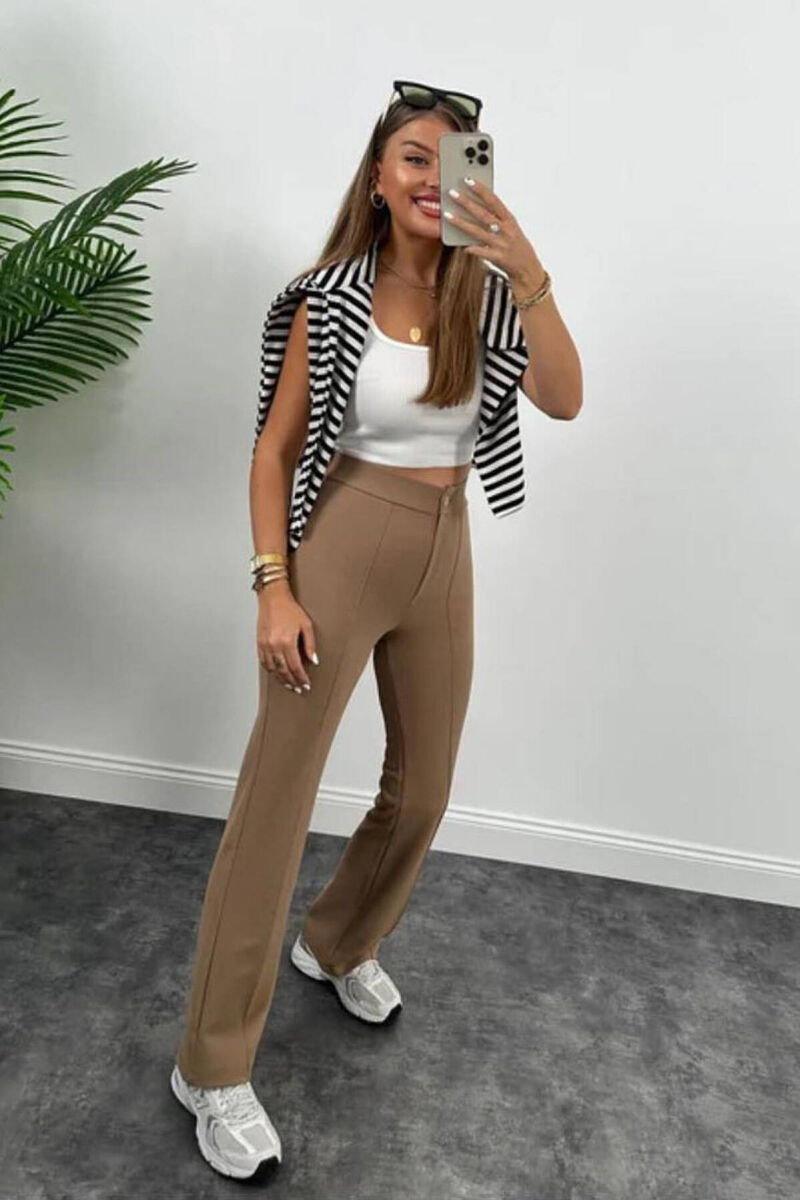 ELASTIC ONE COLOR WOMEN TROUSERS BEIGE/BEZHE - 4