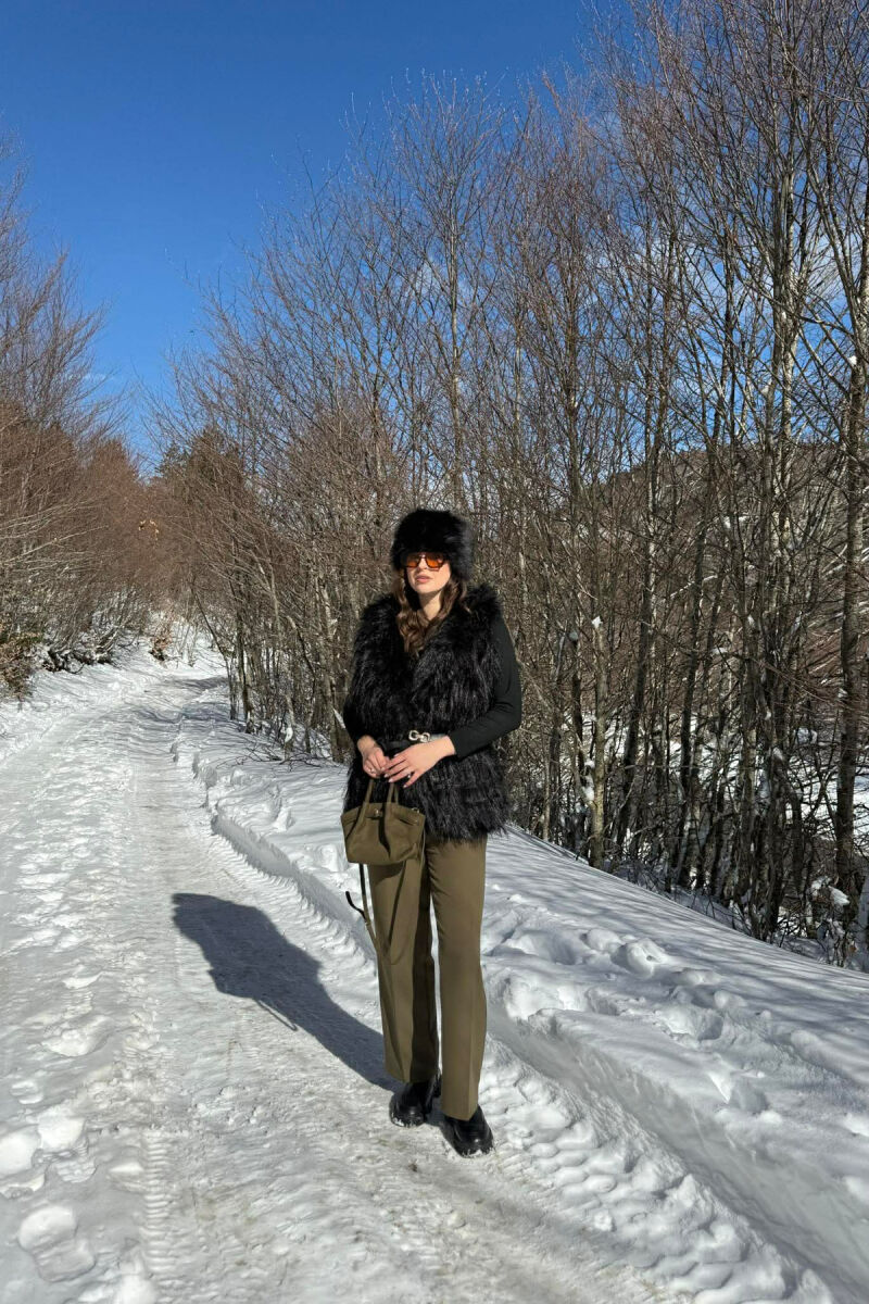 FAUX FUR BELT DETAIL WOMEN VEST BLACK/ E ZEZE - 2