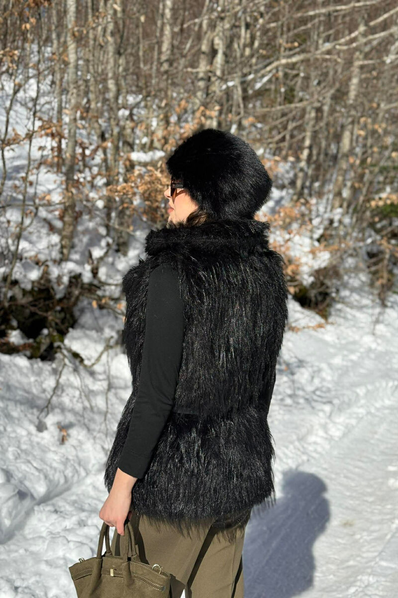 FAUX FUR BELT DETAIL WOMEN VEST BLACK/ E ZEZE - 5