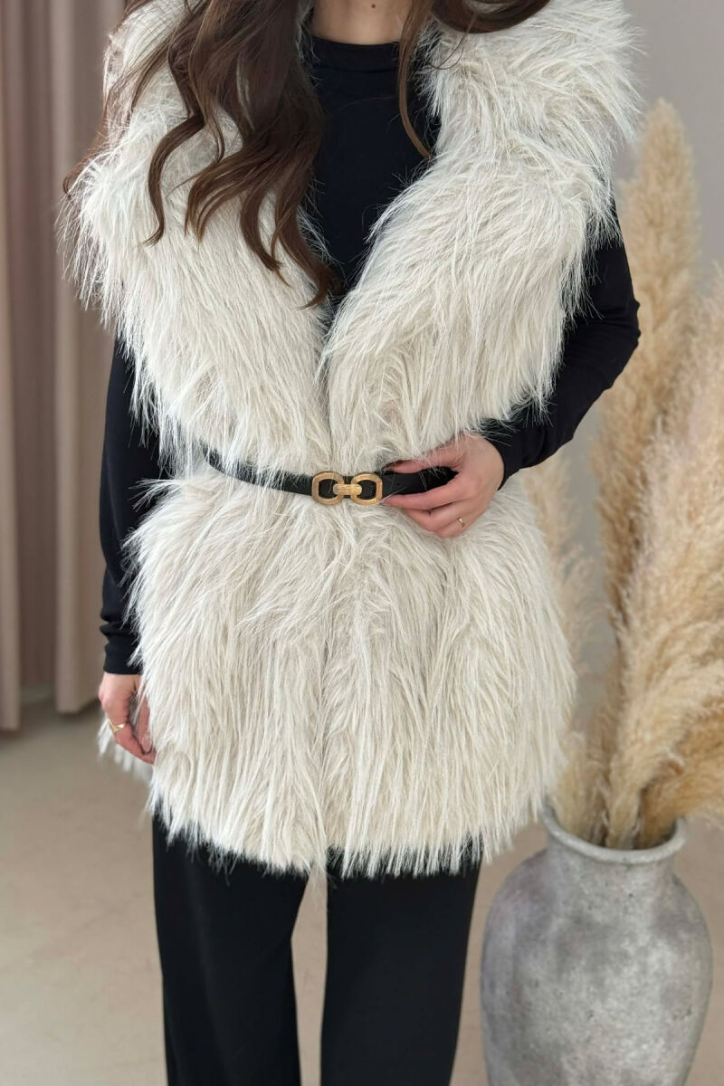 FAUX FUR BELT DETAIL WOMEN VEST WHITE-E BARDHE - 4
