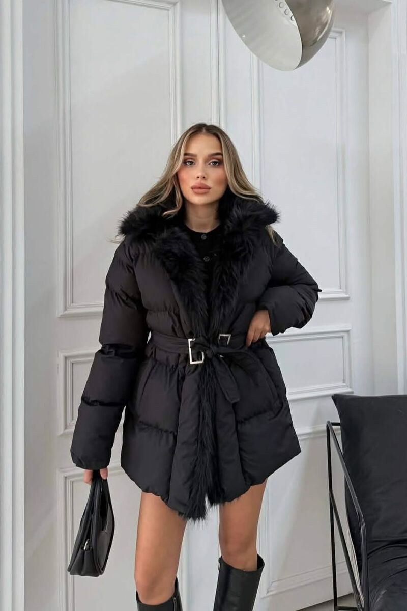 FAUX FUR DETAIL LACING WOMEN PUFFER JACKET BLACK/ E ZEZE - 4