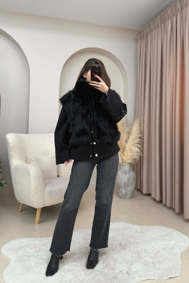 FAUX FUR ONE COLOR WOMEN VEST BLACK/ E ZEZE - 5