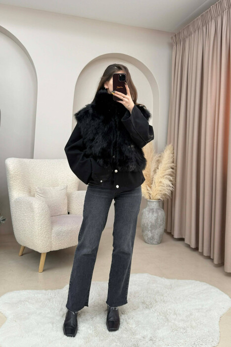 FAUX FUR ONE COLOR WOMEN VEST BLACK/ E ZEZE - 6