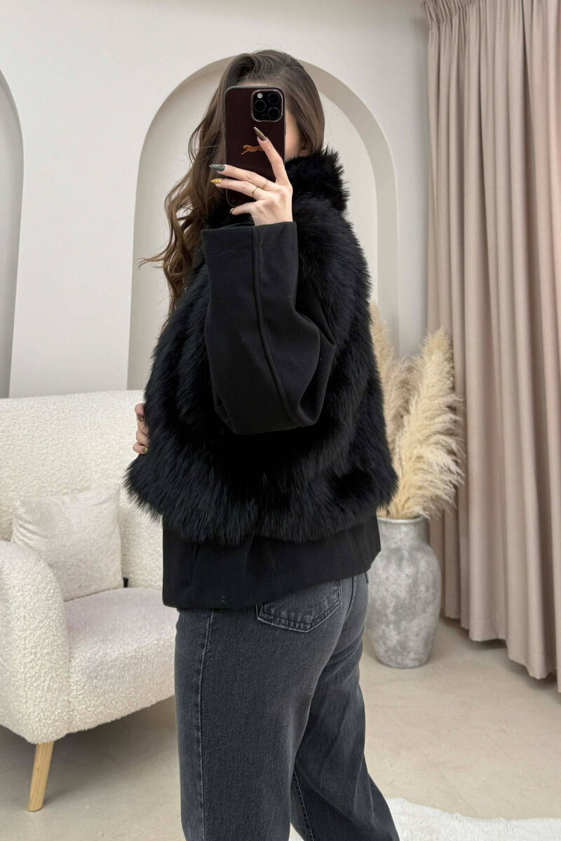 FAUX FUR ONE COLOR WOMEN VEST BLACK/ E ZEZE - 8