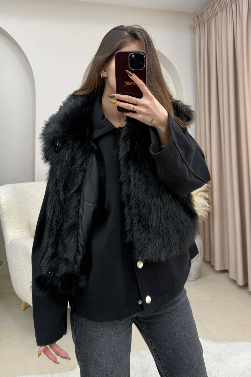 FAUX FUR ONE COLOR WOMEN VEST BLACK/ E ZEZE - 9
