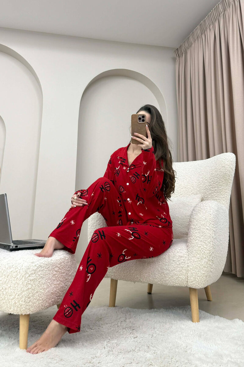 FESTIVE DESIGN SHIRT+ TROUSERS WOMEN PYJAMAS RED/E KUQE - 2