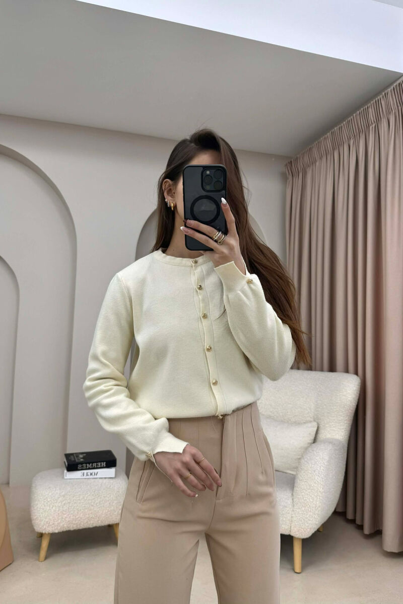 FINE-KNIT BUTTONED WOMAN CARDIGAN CREAM/KREM - 2