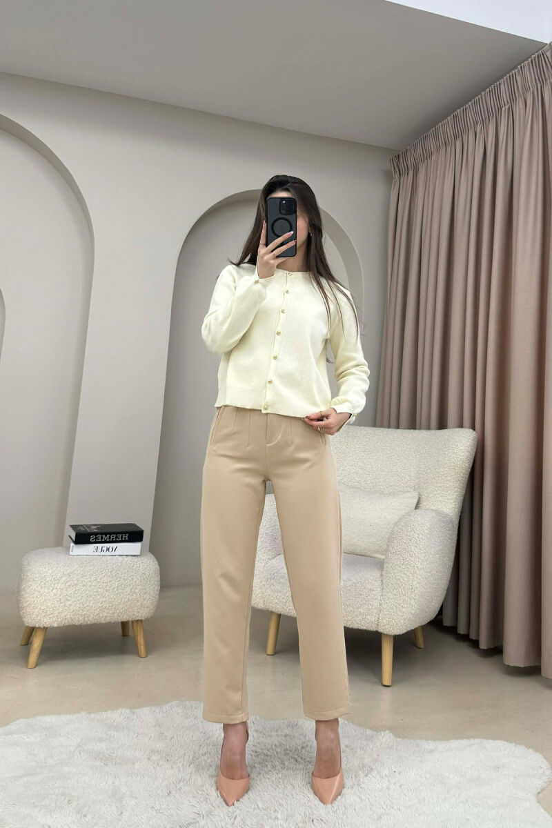 FINE-KNIT BUTTONED WOMAN CARDIGAN CREAM/KREM - 3