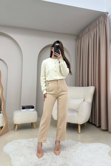 FINE-KNIT BUTTONED WOMAN CARDIGAN CREAM/KREM - 4