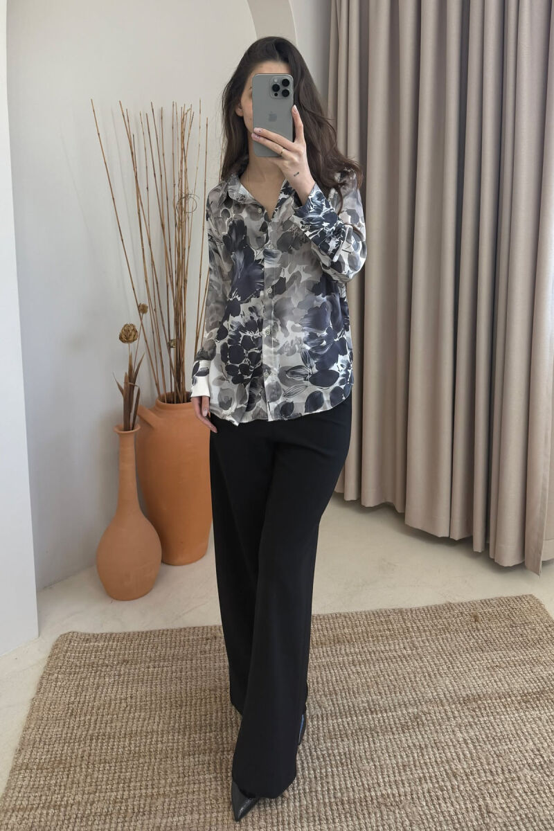 FLORAL DESIGN LONG SLEEVE WOMEN SHIRT GREY/GRI - 4