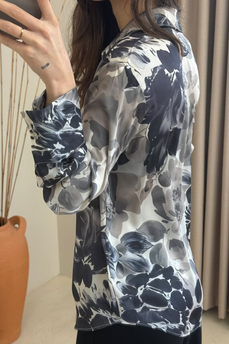 FLORAL DESIGN LONG SLEEVE WOMEN SHIRT GREY/GRI - 8