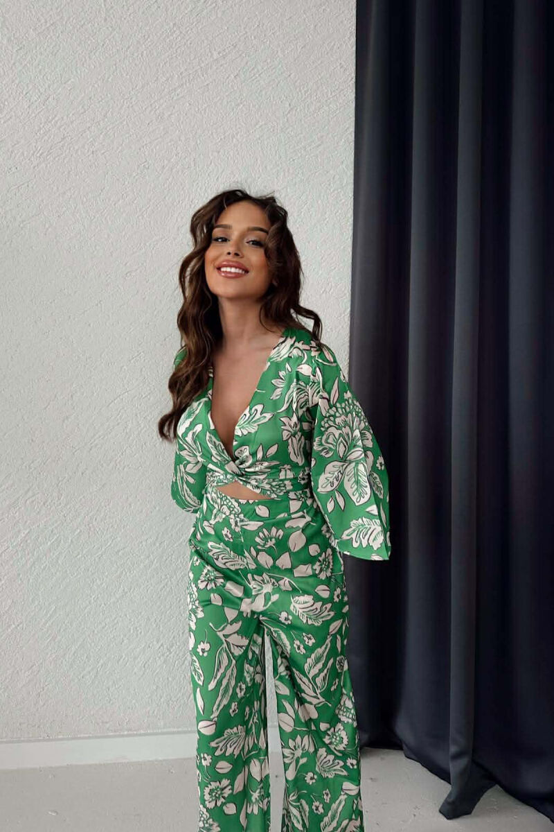 FLORAL DESIGN MID LENGTH SLEEVE WOMAN JUMPSUIT LIGHT GREEN/JEZB - 2