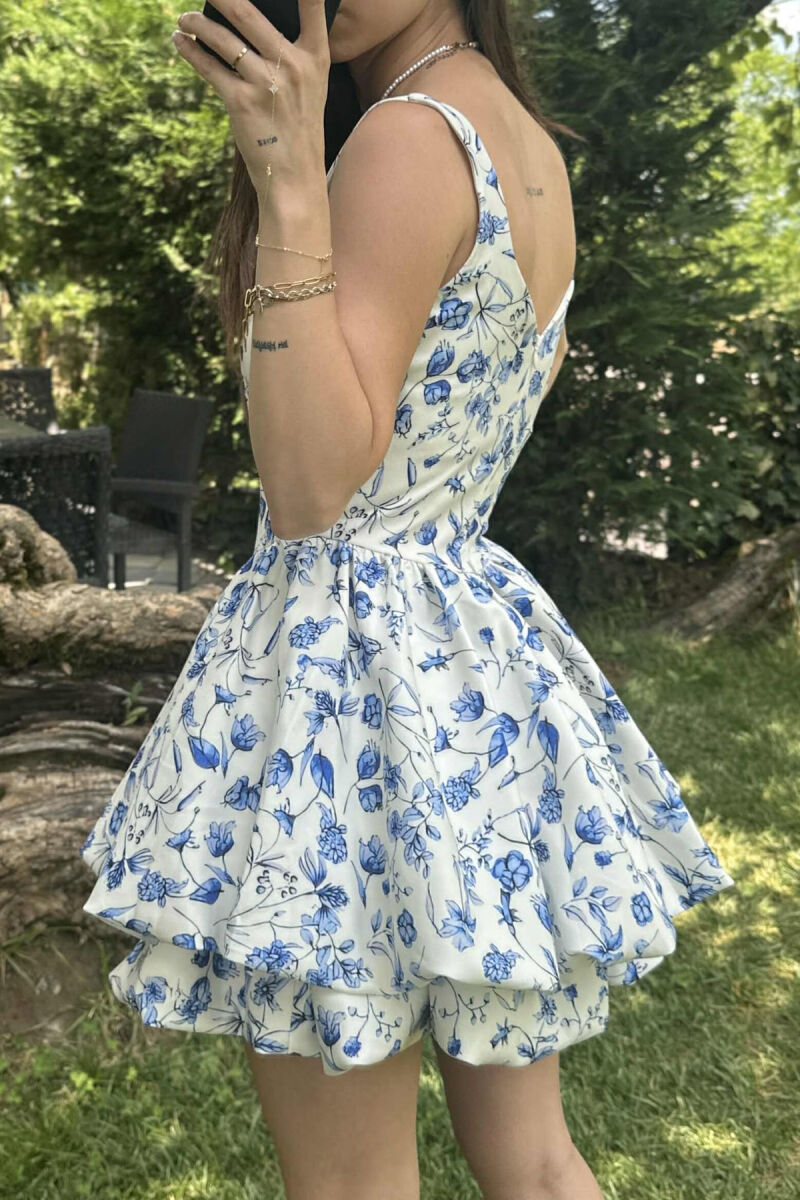 FLORAL PRINT SHORT WOMEN DRESS BLUE-WHITE/BLBA - 5