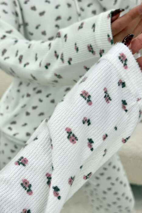 FLOWERS DESIGN SHIRT+TROUSERS WOMEN PYJAMAS WHITE-E BARDHE - 3