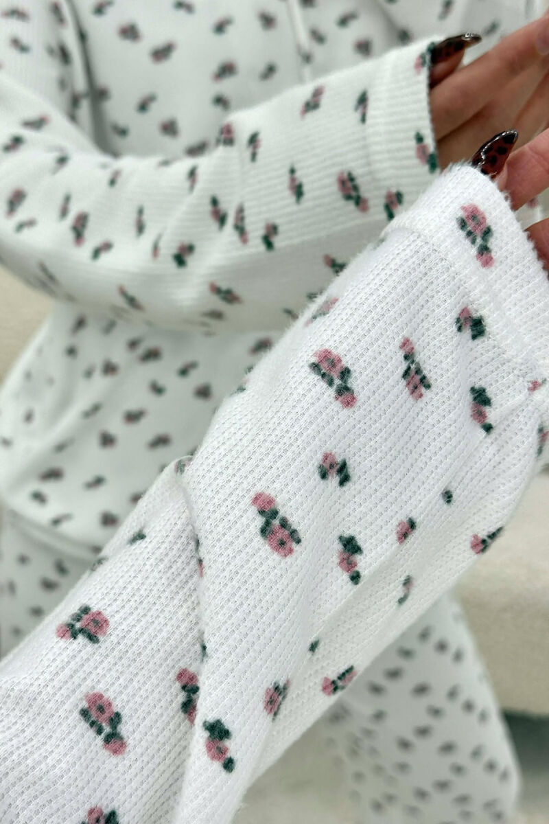 FLOWERS DESIGN SHIRT+TROUSERS WOMEN PYJAMAS WHITE-E BARDHE - 3