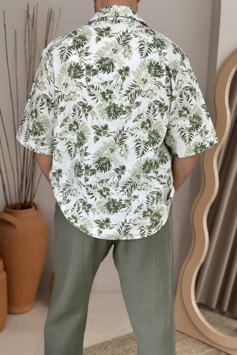 FLOWERS DESIGN SHORT SLEEVES MEN SHIRT GREEN/JESHILE - 3