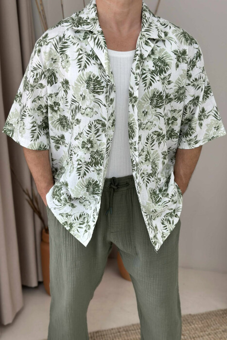 FLOWERS DESIGN SHORT SLEEVES MEN SHIRT GREEN/JESHILE - 4