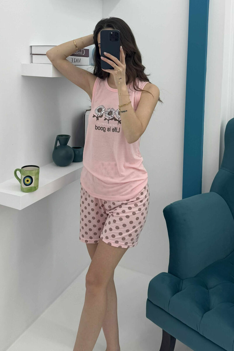 FLOWERS FRONT IMAGE TANK TOP+SHORTS WOMEN PYJAMAS PINK/ROZE - 2