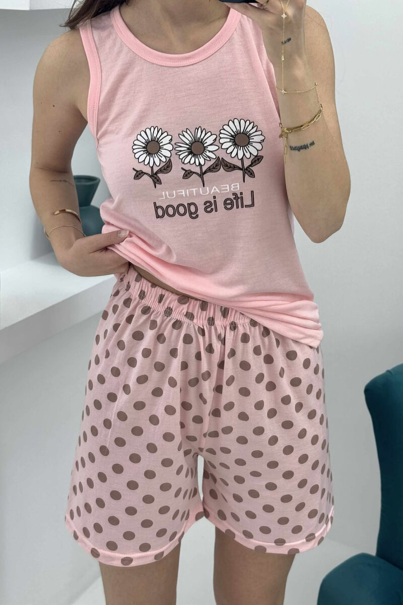 FLOWERS FRONT IMAGE TANK TOP+SHORTS WOMEN PYJAMAS PINK/ROZE - 3