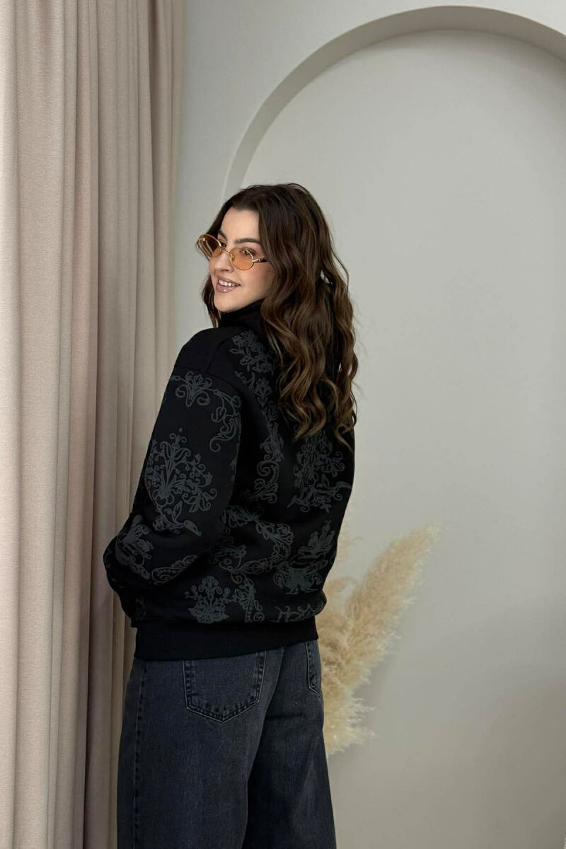 FLUFFY FLOWER DESIGN ONE COLOR WOMEN HOODIE BLACK/ E ZEZE - 2