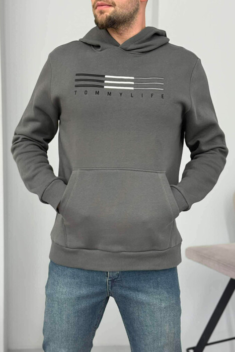 FLUFFY FRONT LOGO MEN HOODIE DARK GREY/GEE - 1