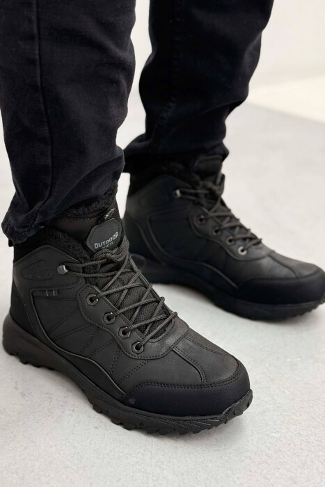 FLUFFY HIGH NECK MEN SHOES BLACK-BLACK/ZZ - 1