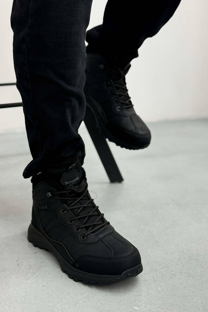 FLUFFY HIGH NECK MEN SHOES BLACK-BLACK/ZZ - 4