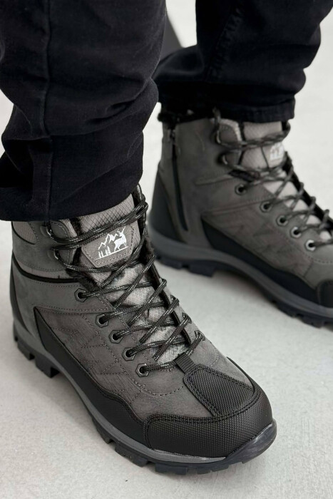 FLUFFY HIGH NECK MEN WINTER SHOES DARK GREY/GEE - 1