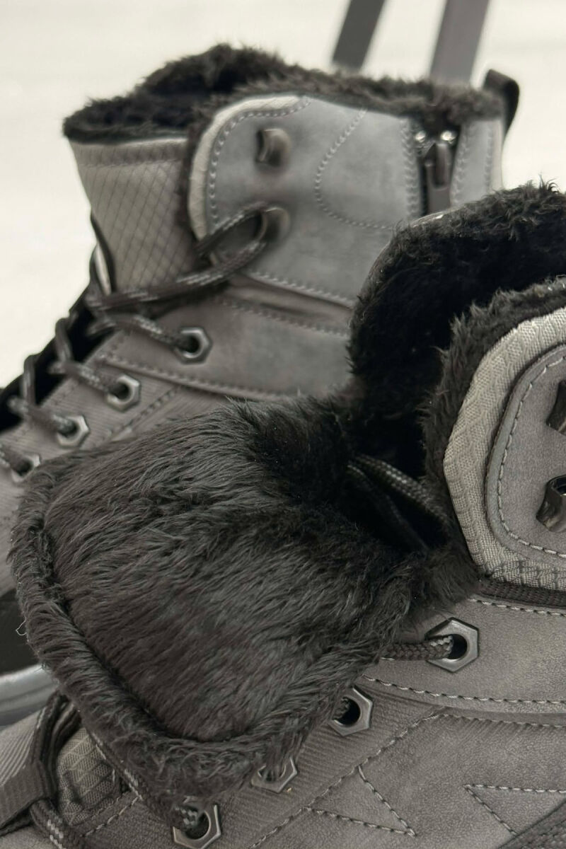 FLUFFY HIGH NECK MEN WINTER SHOES DARK GREY/GEE - 4