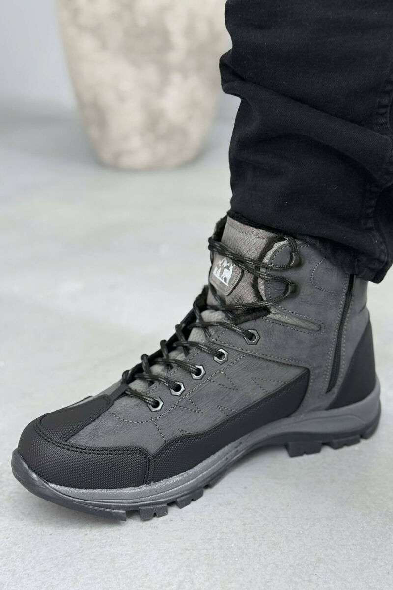 FLUFFY HIGH NECK MEN WINTER SHOES DARK GREY/GEE - 5