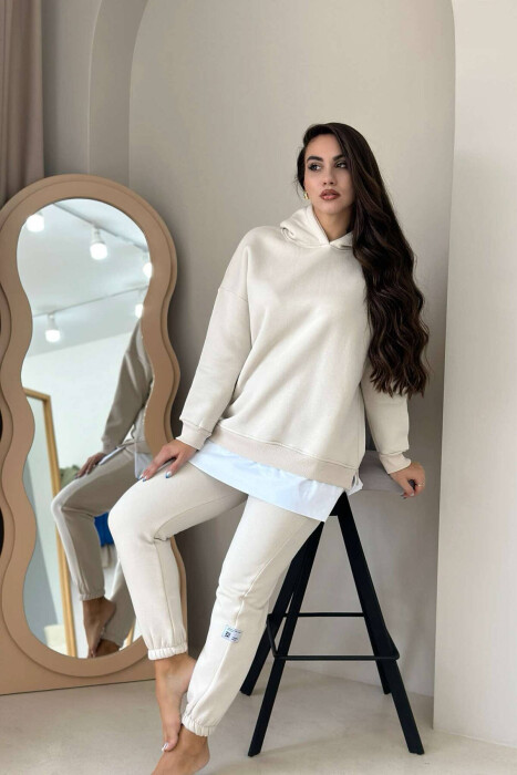 KOSTUM PAMBUKU ME PUSH PËR FEMRA NË NGJYRËN BEZHË - KLAUDIO FASHION