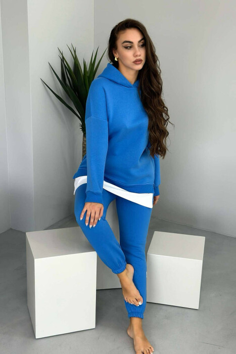 FLUFFY HOOD COTTON WOMAN SET BLUE/BLU - 1