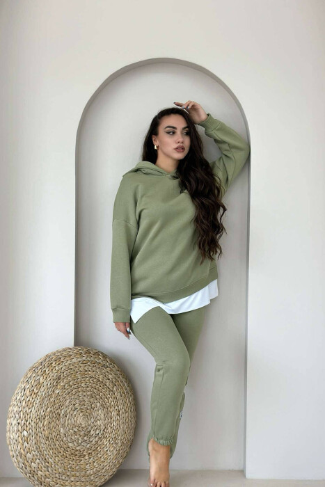 KOSTUM PAMBUKU ME PUSH PËR FEMRA NË NGJYRË ULLIRI - KLAUDIO FASHION